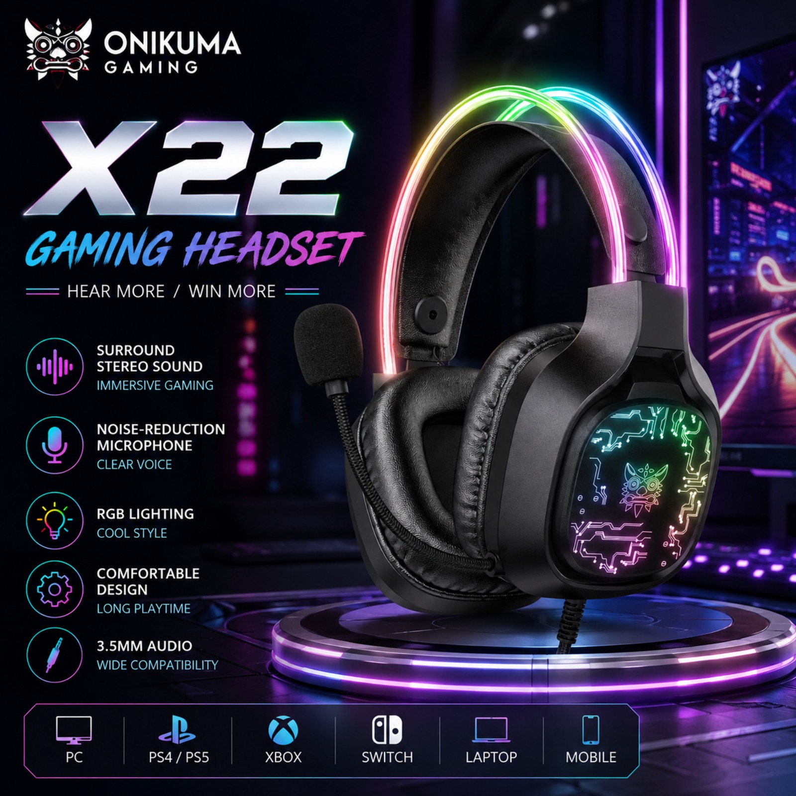 ONIKUMA X22 Bedrade Gaming Hea - Gaming Headset With Mic Rgb recensie en prijs